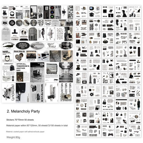 150 Pcs Scrapbook Kit 50 Sheets Sticker and 100Pcs Material Paper