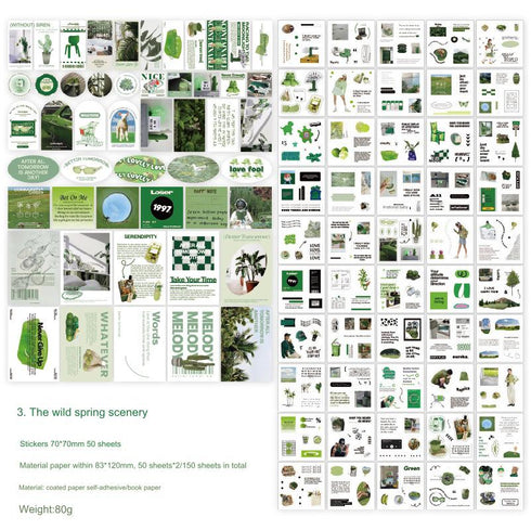 150 Pcs Scrapbook Kit 50 Sheets Sticker and 100Pcs Material Paper