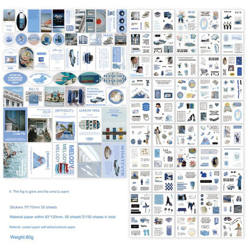 150 Pcs Scrapbook Kit 50 Sheets Sticker and 100Pcs Material Paper