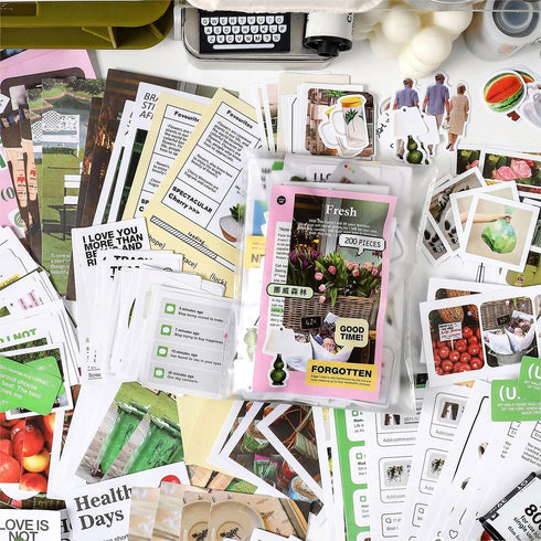 200 Pcs - Scrapbook Kit 120 Stickers + 80 Material Papers| Insta Style