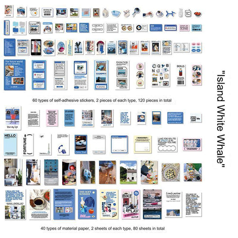 200 Pcs - Scrapbook Kit 120 Stickers + 80 Material Papers| Insta Style