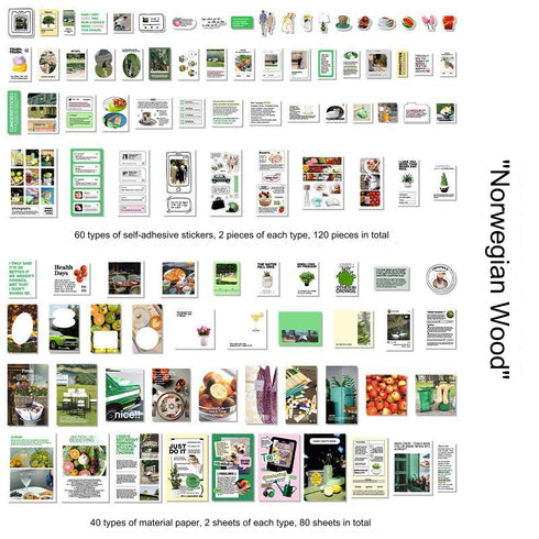 200 Pcs - Scrapbook Kit 120 Stickers + 80 Material Papers| Insta Style