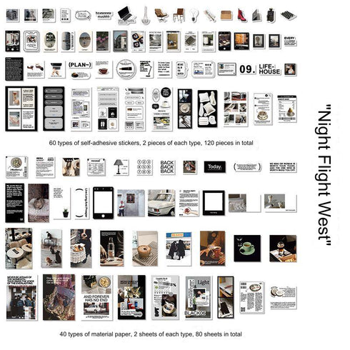 200 Pcs - Scrapbook Kit 120 Stickers + 80 Material Papers| Insta Style