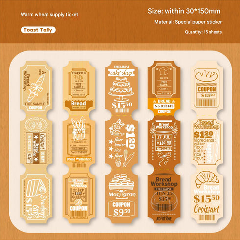 15 Sheets - Ticket Stickers Pack | Vintage Style