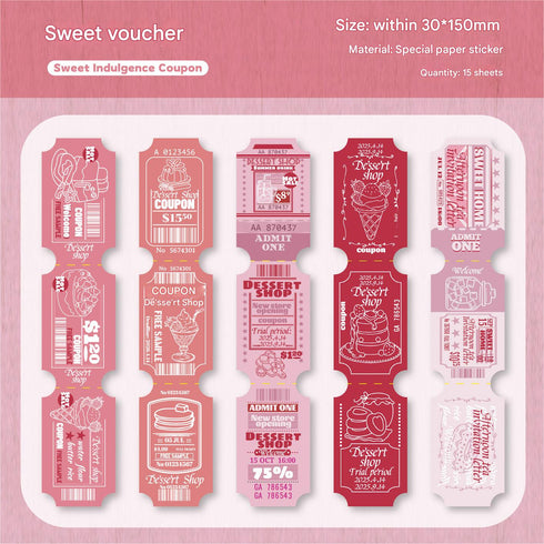 15 Sheets - Ticket Stickers Pack | Vintage Style