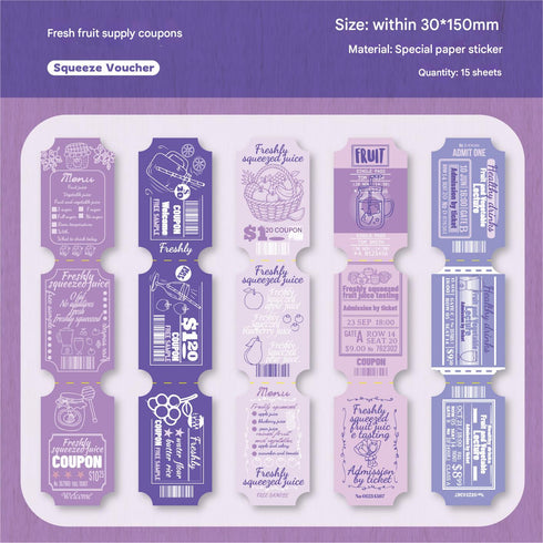 15 Sheets - Ticket Stickers Pack | Vintage Style