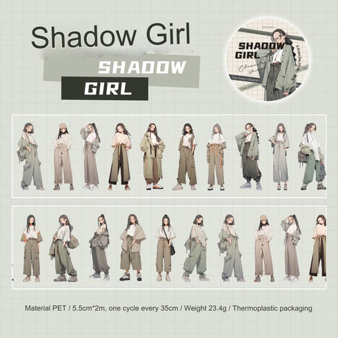 1 Roll - PET Die Cut Sticker Tape | Anime Girl Character