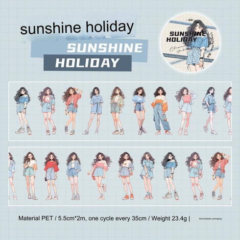 1 Roll - PET Die Cut Sticker Tape | Anime Girl Character