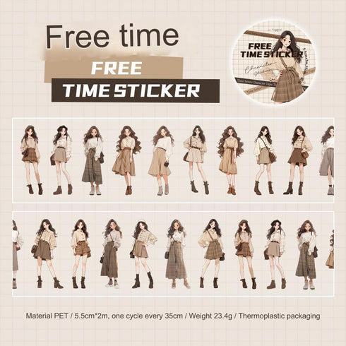 1 Roll - PET Die Cut Sticker Tape | Anime Girl Character