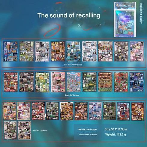 30 Sheets no repeated - Cover Spread out at 180° Sticker book |Japanese Retro Style