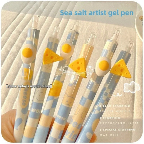 6Pcs - Kawaii Cheese Press Ballpoint Pens Set | 0.5mm Black Refill