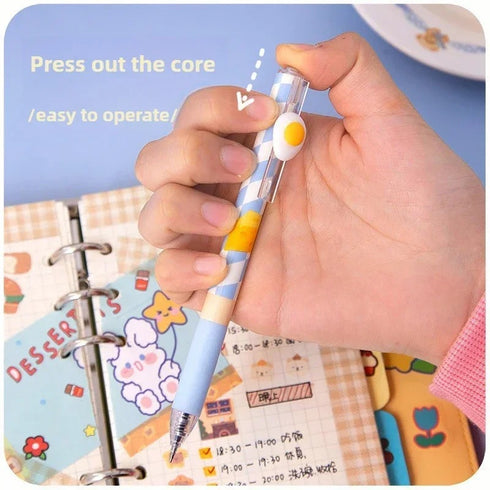 6Pcs - Kawaii Cheese Press Ballpoint Pens Set | 0.5mm Black Refill