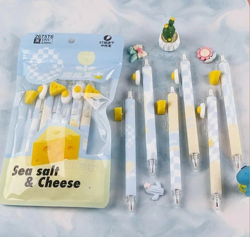 6Pcs - Kawaii Cheese Press Ballpoint Pens Set | 0.5mm Black Refill