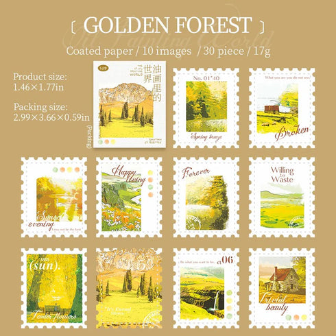 30PCS - Vintage Stamp Stickers | Oil Painting-Tone