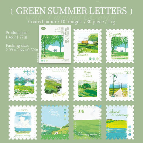 30PCS - Vintage Stamp Stickers | Oil Painting-Tone