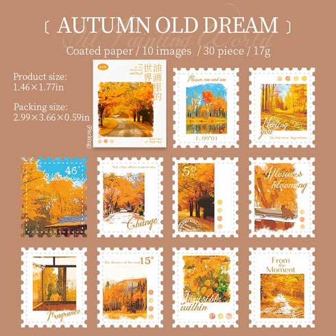 30PCS - Vintage Stamp Stickers | Oil Painting-Tone