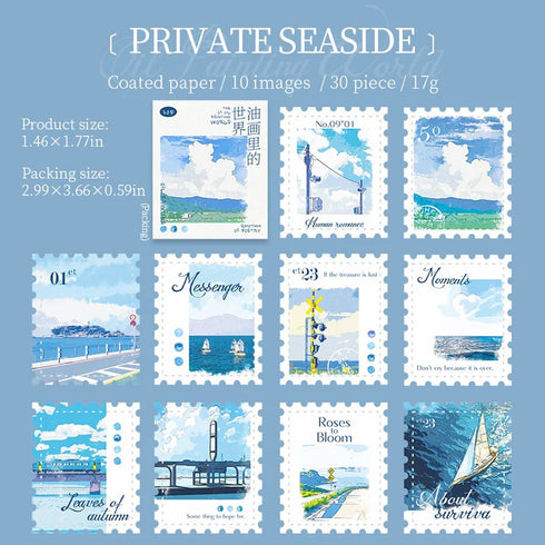 30PCS - Vintage Stamp Stickers | Oil Painting-Tone