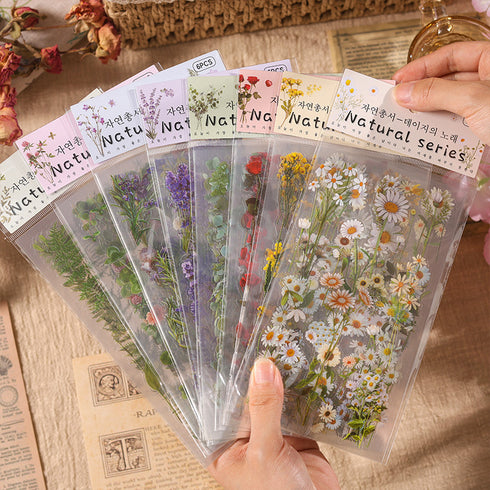 6 Sheets - PVC Scrapbooking Stickers Pack | Nature Flower Themed Style