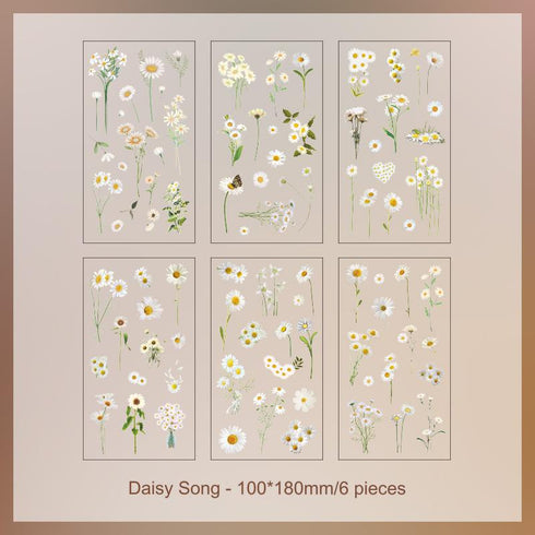 6 Sheets - PVC Scrapbooking Stickers Pack | Nature Flower Themed Style