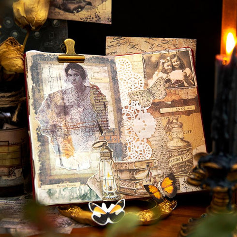 100 Sheets - Characters & Botanical Scrapbook Paper | Nostalgic Retro Style