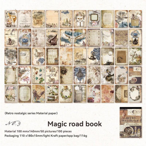 100 Sheets - Characters & Botanical Scrapbook Paper | Nostalgic Retro Style