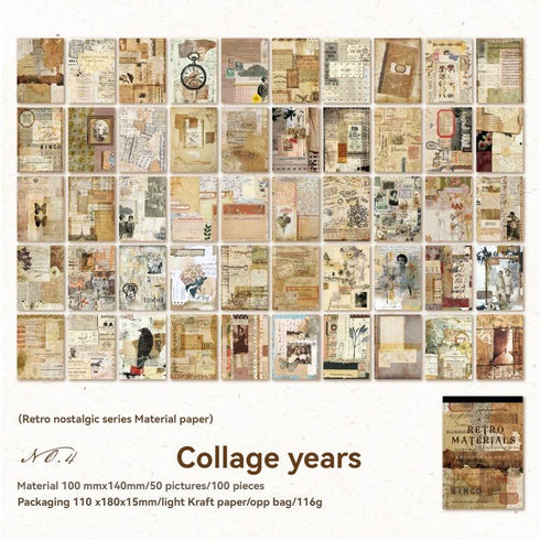 100 Sheets - Characters & Botanical Scrapbook Paper | Nostalgic Retro Style