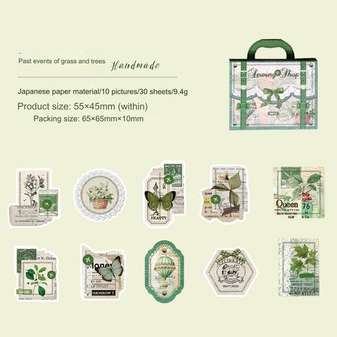 30 Pcs - Retro Sewing Scrapbook Stickers Box | Handmade Theme