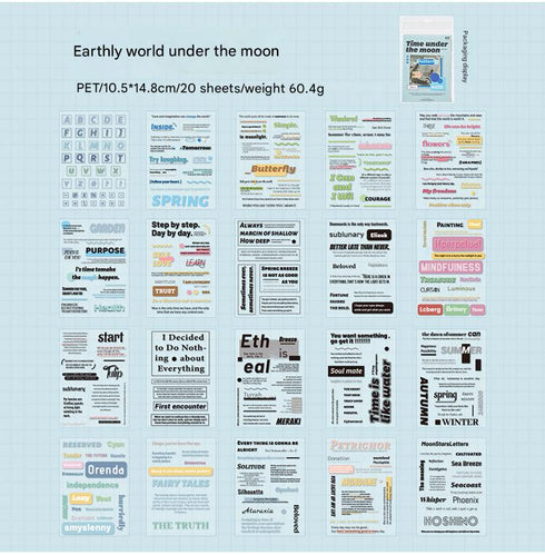 20 Sheets Quote PET Stickers Book| Bacis Style