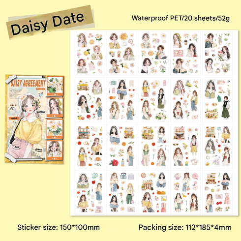 20 Sheets - PET Die Cut Sticker Book | Flower Girl Boy Style