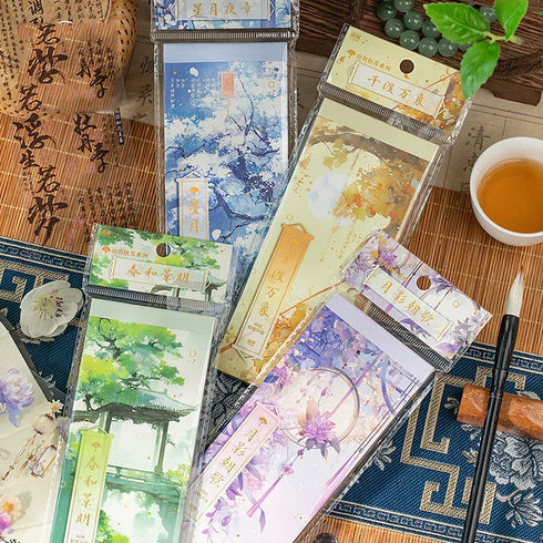 50 Sheets - PET Die Cut Sticker Book | Vintage Chinese Poetry Style