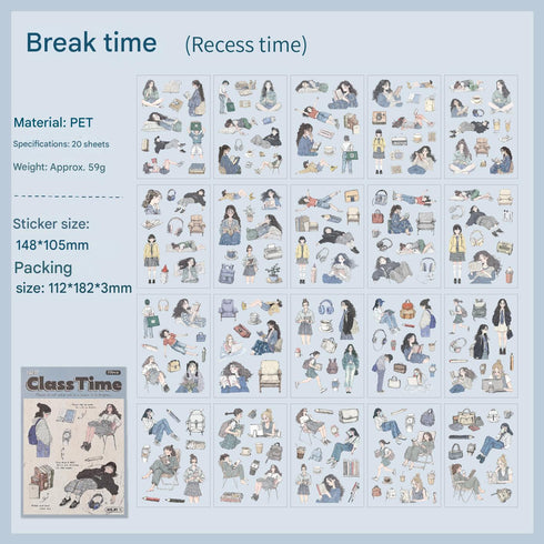 20 Sheets - PET Die Cut Sticker Book |School Life Style