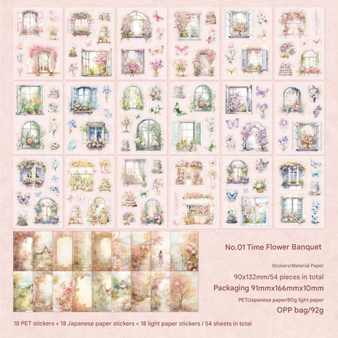 54 Sheets Multi Material Stickers Book| Vintage Style