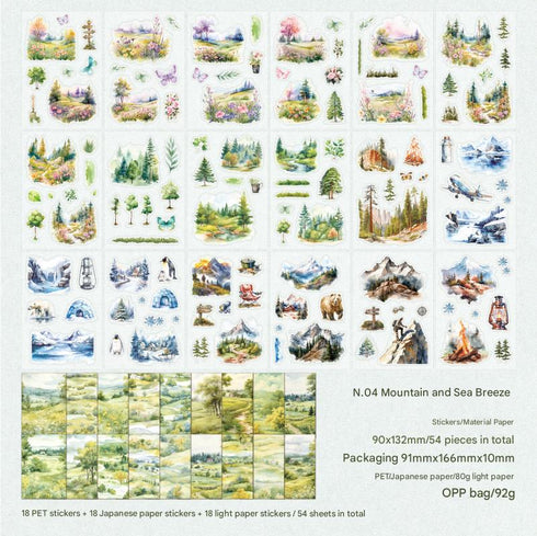 54 Sheets Multi Material Stickers Book| Vintage Style