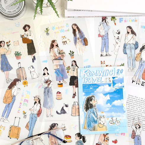 20 Sheets - PET Die Cut Vintage Character Sticker Book | Daily Life Style