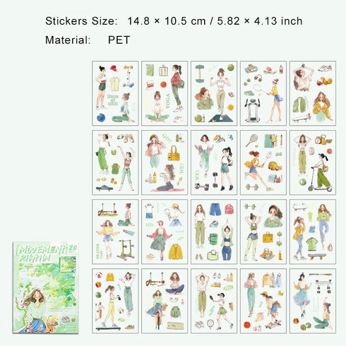 20 Sheets - PET Die Cut Vintage Character Sticker Book | Daily Life Style