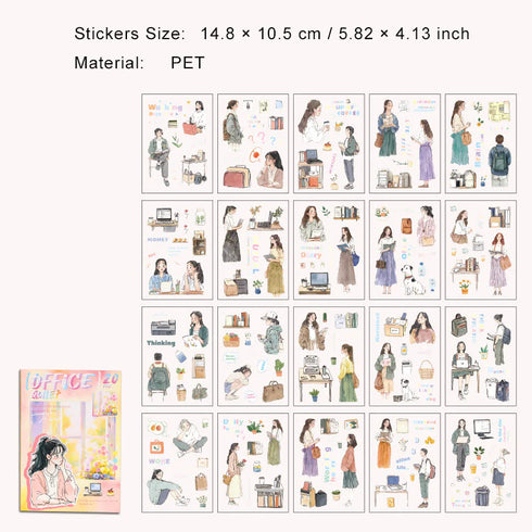 20 Sheets - PET Die Cut Vintage Character Sticker Book | Daily Life Style