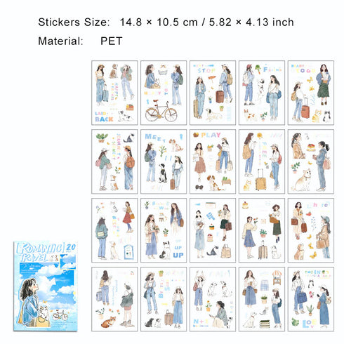 20 Sheets - PET Die Cut Vintage Character Sticker Book | Daily Life Style
