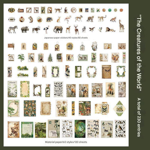 200 Pcs - Scrapbook Kit 80 Stickers + 120 Material Papers| Vintage Style