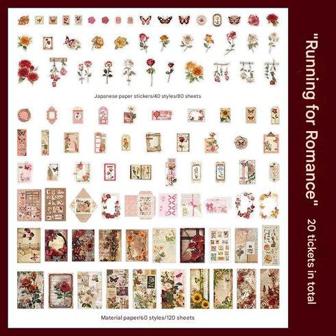 200 Pcs - Scrapbook Kit 80 Stickers + 120 Material Papers| Vintage Style