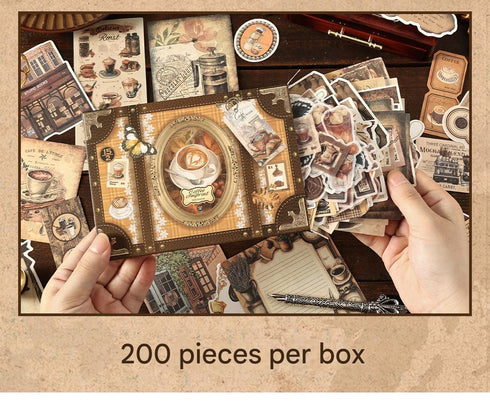 200 Pcs - Scrapbook Kit 80 Stickers + 120 Material Papers| Vintage Style