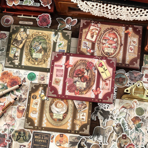 200 Pcs - Scrapbook Kit 80 Stickers + 120 Material Papers| Vintage Style