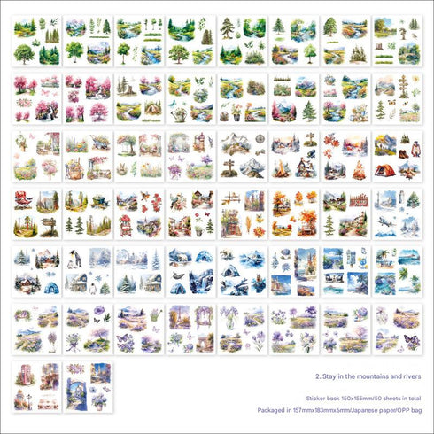 50 Sheets Washi Stickers Book| Vintage Style