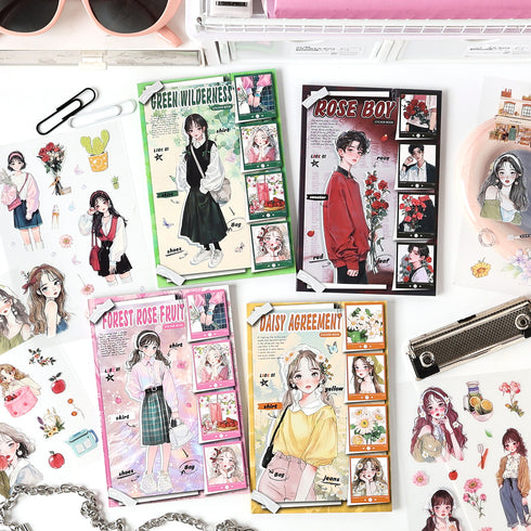 20 Sheets - PET Die Cut Sticker Book | Flower Girl Boy Style