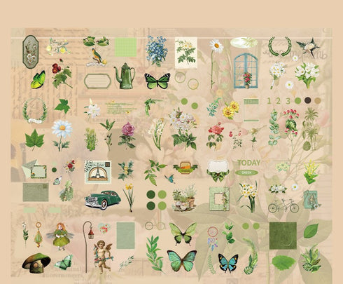 100Pcs Vintage Forest Series Sticker Box