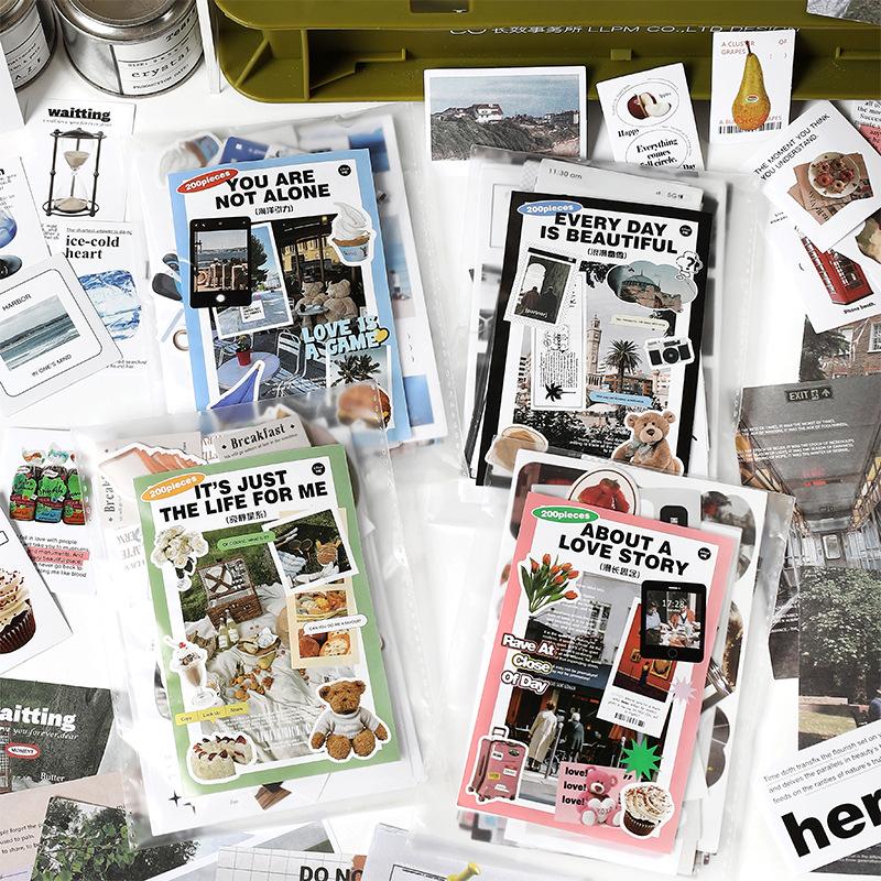 200Pcs/Set Srapbook Kit Sticker Note Paper Material Pack